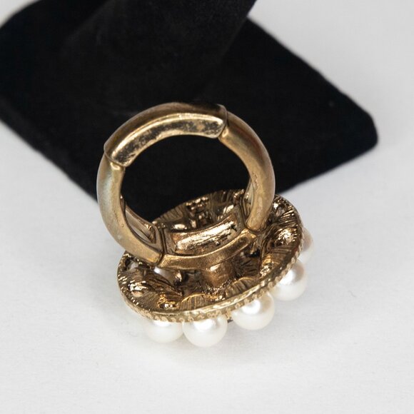 Adjustable Band Fashion Ring Size 6.5 Faux Diamonds Faux Pearls Faux Gold Band - Picture 10 of 15
